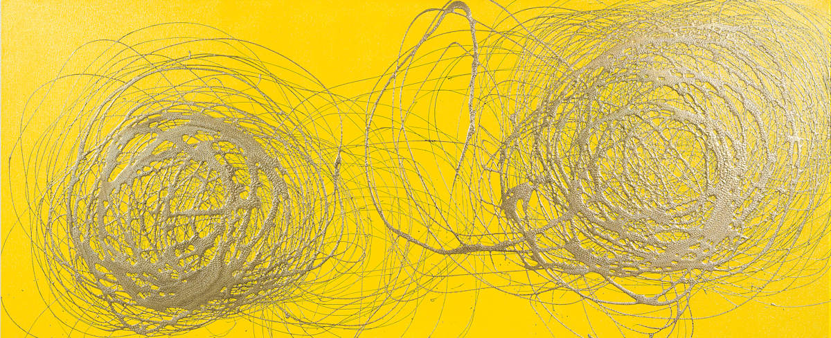 MEMORY by Leslie Parke  Image: "Memory," 30 inches x 72 inches , oil paint and acrylic markers on canvas, © 2025 Leslie Parke