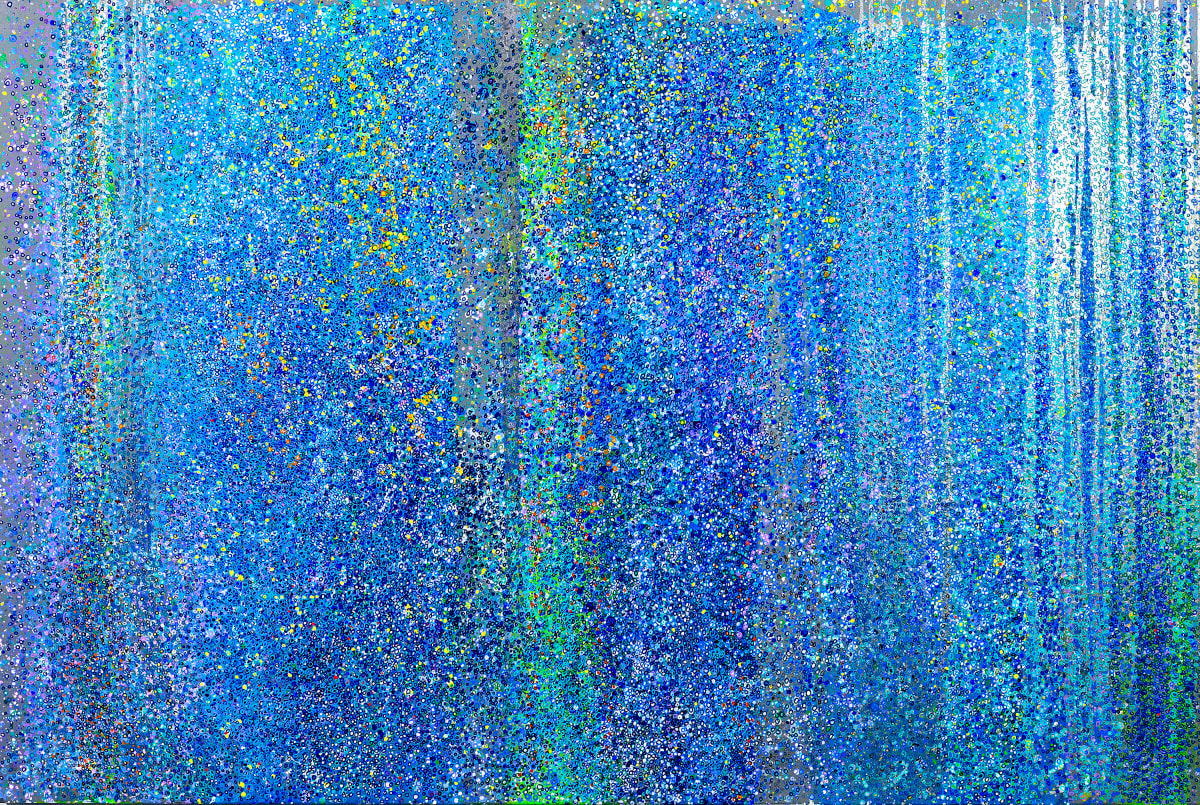 Tuning Fork by Leslie Parke  Image: "Tuning Fork," 48 inches x 72 inches, oil paint and acrylic marker on panel, © Leslie Parke 2023