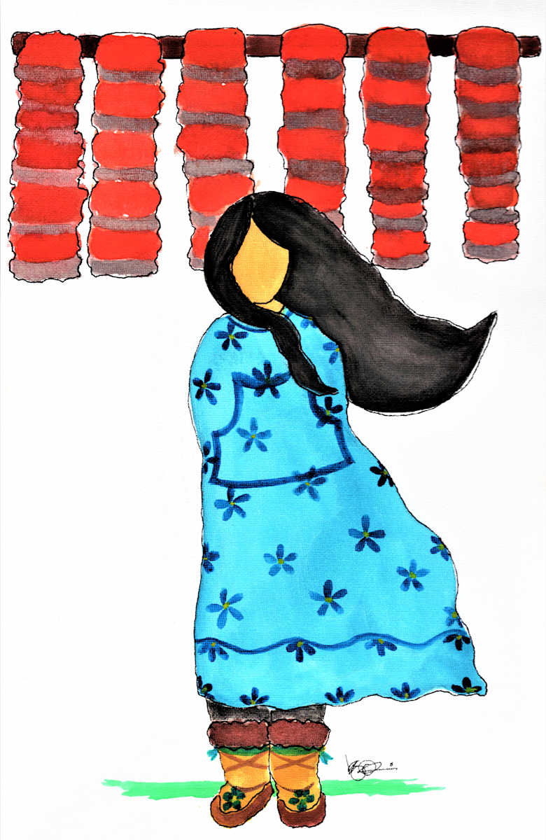TIME FOR DRYFISH by Karen G, Inupiaq Artist, Image 1.