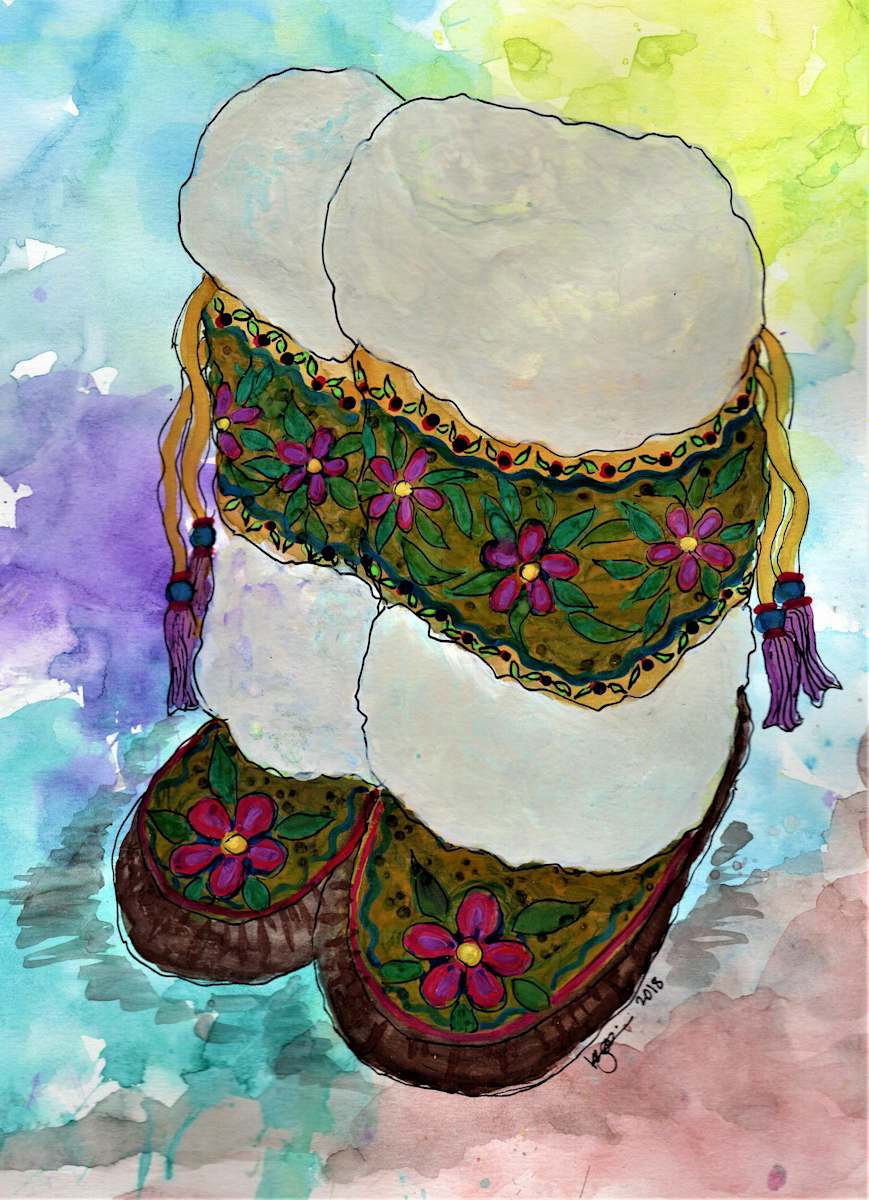 FUSCHIA SLIPPERS by Karen G, Inupiaq Artist, Image 1.