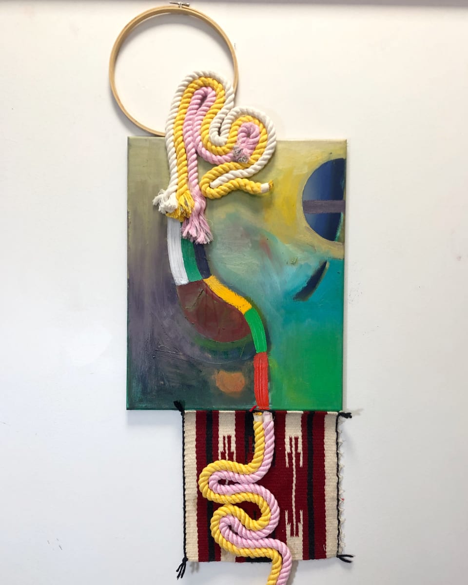 Entanglement by Katie Ruiz  Image: This is the first time I successfully put together painting and fiber. This is the first combina I created in the pandemic