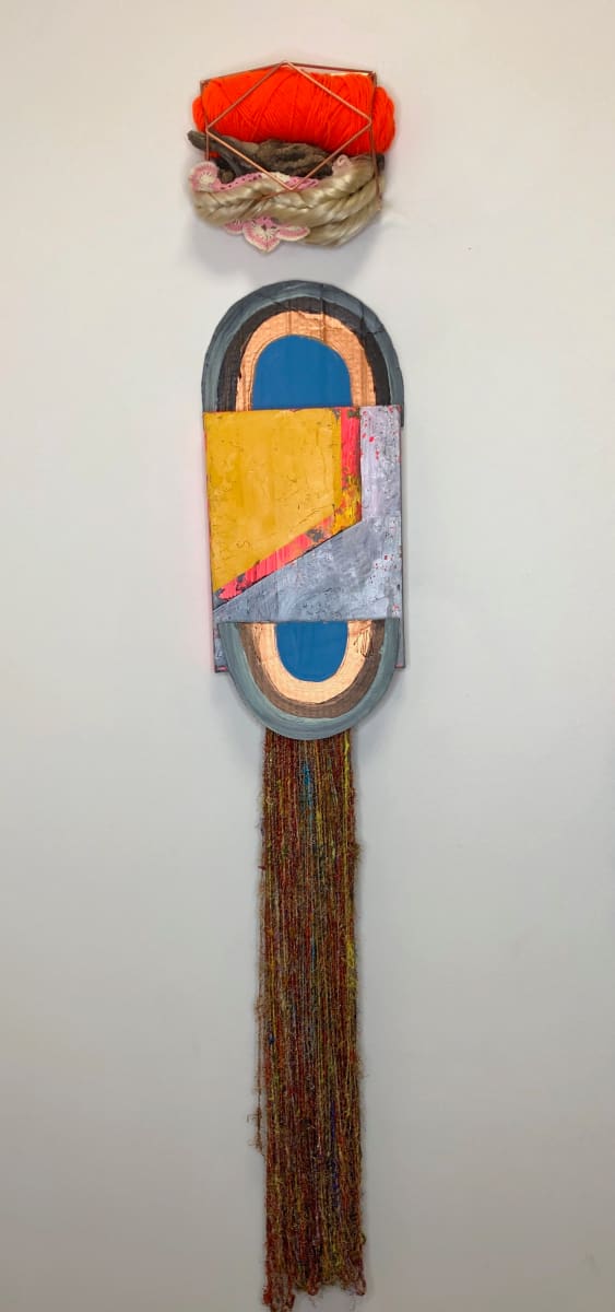 Sunrise, sunset by Katie Ruiz  Image: Canvas with Cardboard painted with acrylic and dangling silk handmade yarn