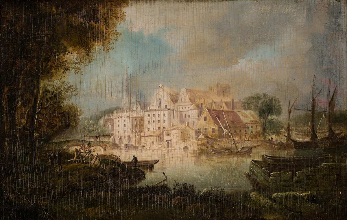 Untitled (Village on Lake) by Unknown, Image 3.