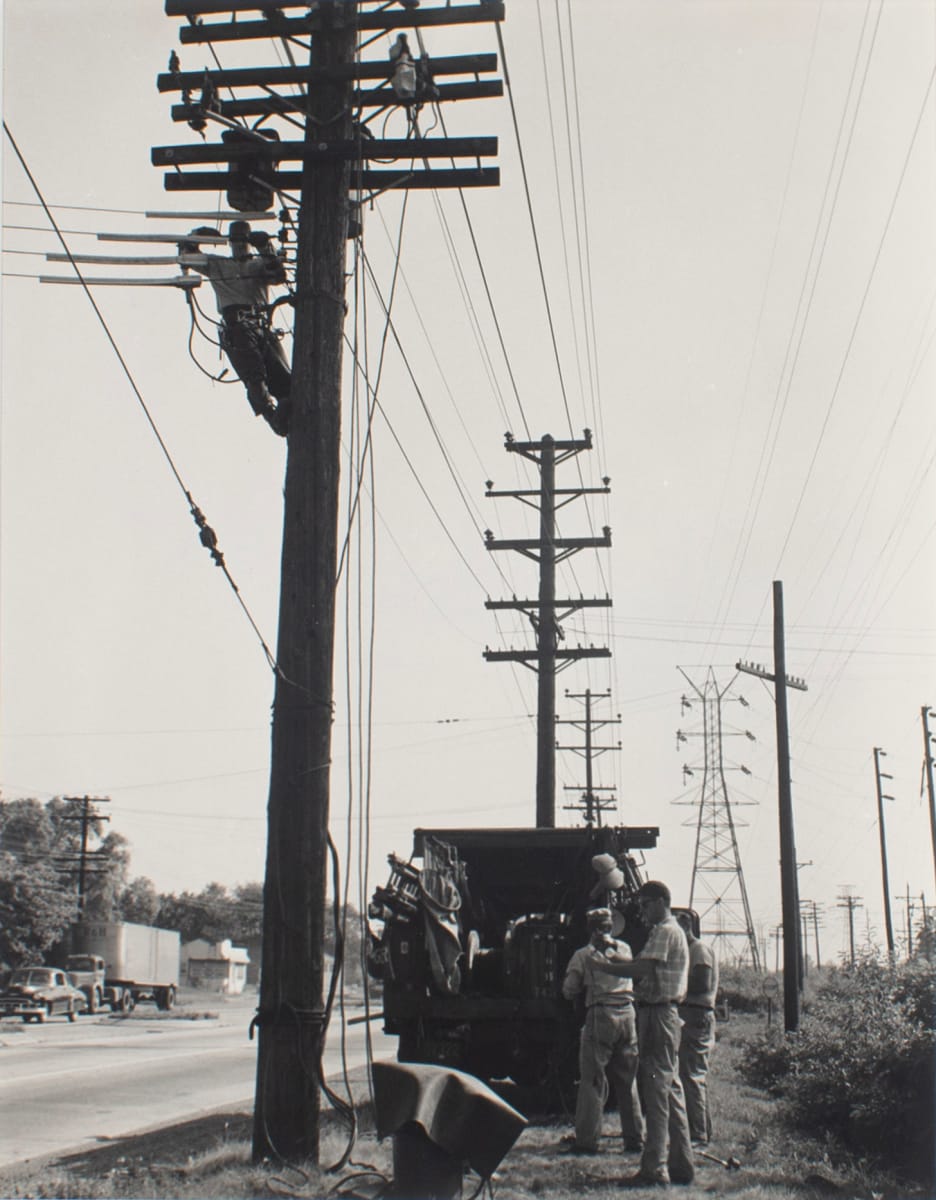 Untitled (roadside crew working on utility pole) by Berenice Abbott, Image 1.