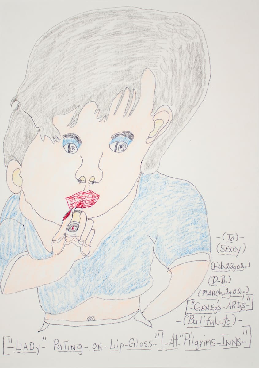 Lady Puting on Lip Gloss, 2002 by Gene Merritt 