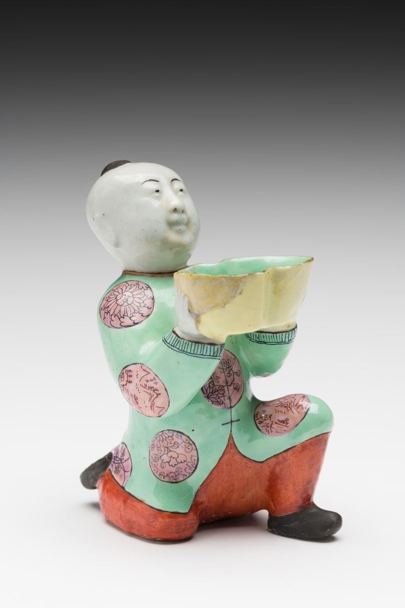 Famille Rose Water Dropper in Shape of Kneeling Boy, Qing Dynasty by Unknown 