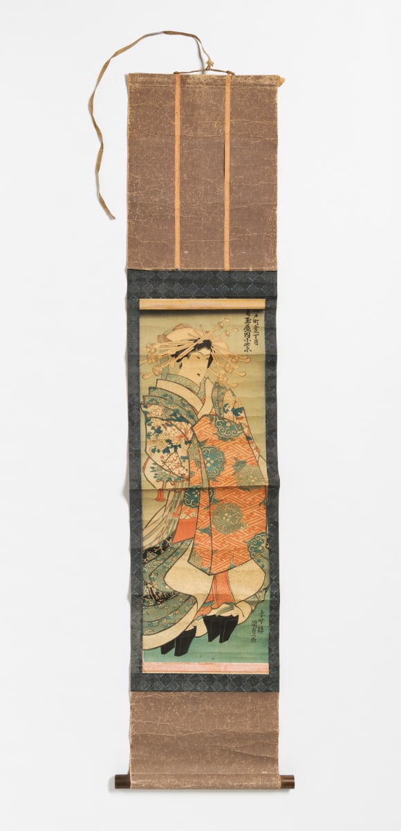 Japanese Scroll Depicting Geisha, Edo Period by Kikugawa Eizan 