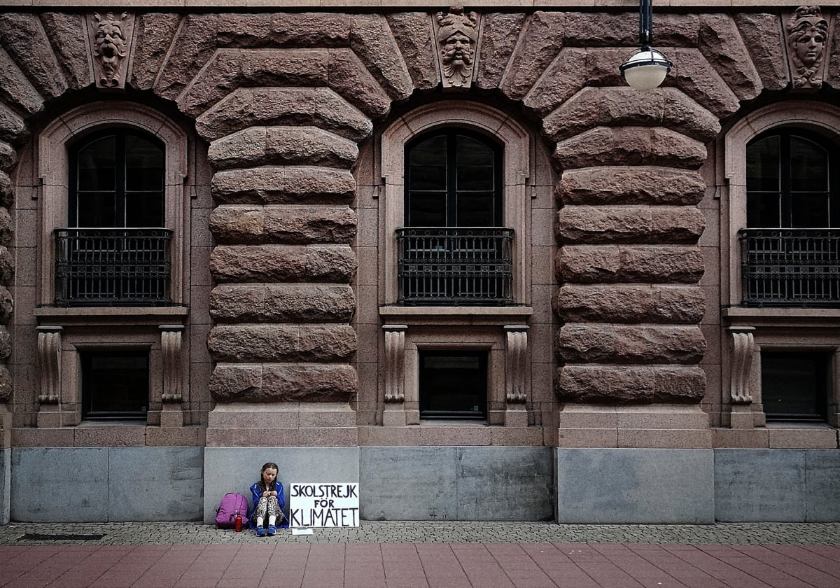 Greta Thunberg's first school strike for Climate, outside the Swedish Parliament, August 20, 2018 by Adam Karls Johansson 