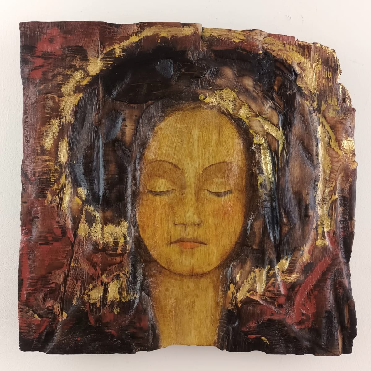 tema-icon 185 by Tessa Thonett  Image: Thonett Icon Painting 185. Collaboration work between Markus (background in mixed media) and Tessa (portrait in oils) Thonett