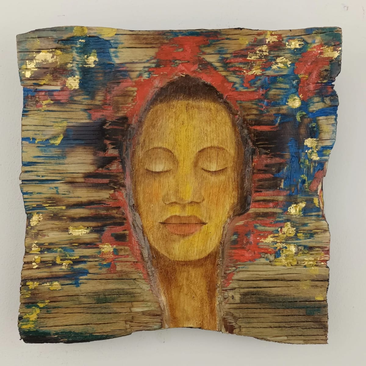 tema-icon 147 by Tessa Thonett  Image: Thonett Icon Painting 147. Collaboration work between Markus Thonett (background in mixed media) and Tessa Thonett (face in oils)