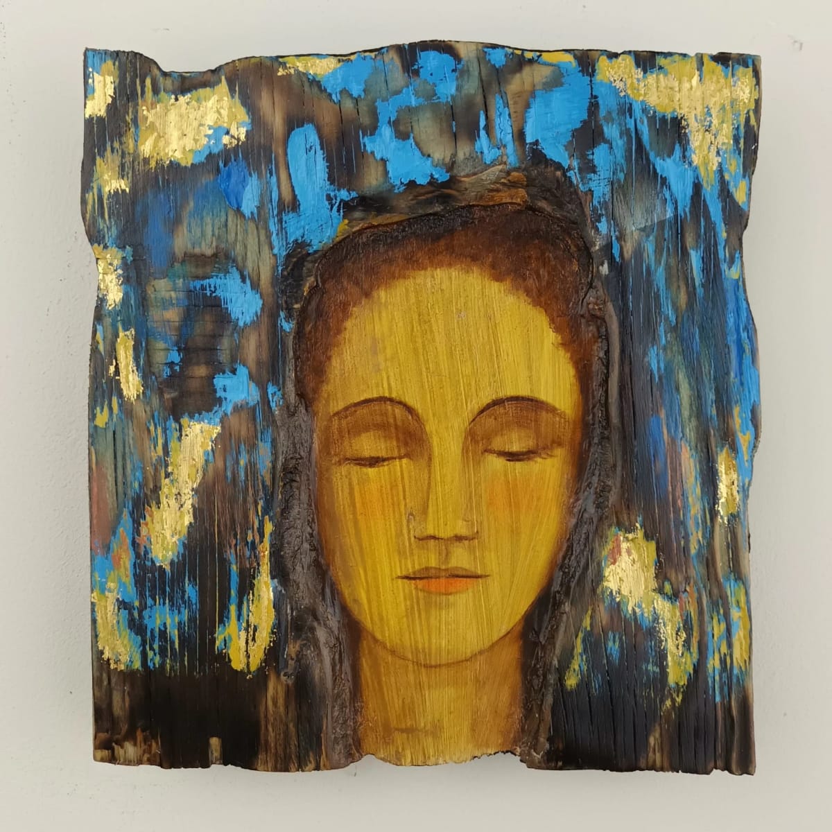 tema-icon 162 by Tessa Thonett  Image: Thonett Icon Painting 162. Collaboration work between Markus Thonett (background in mixed media) and Tessa Thonett (face in oils)