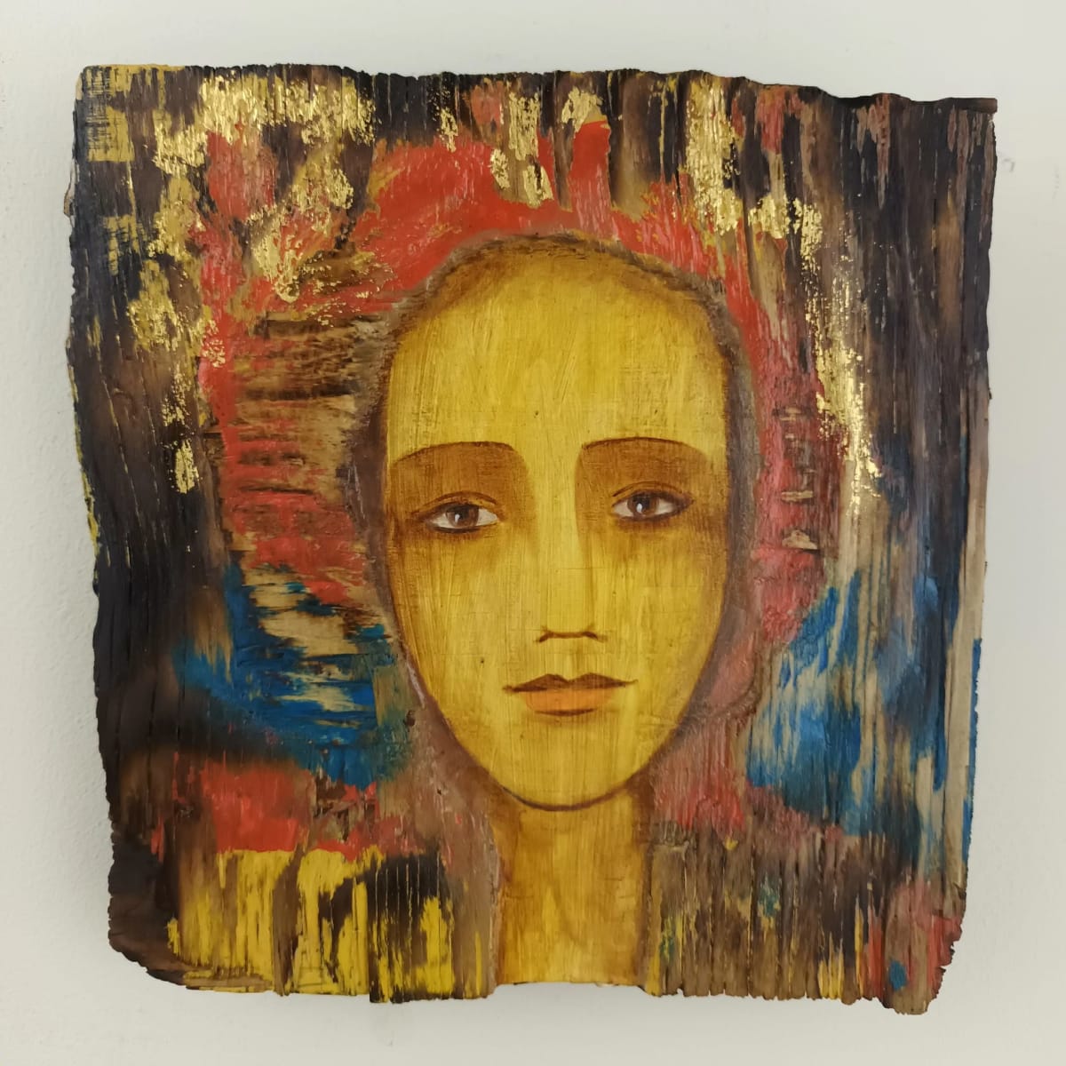 tema-icon 153 by Tessa Thonett  Image: Thonett Icon Painting 153. Collaboration work between Markus Thonett (background in mixed media) and Tessa Thonett (face in oils)