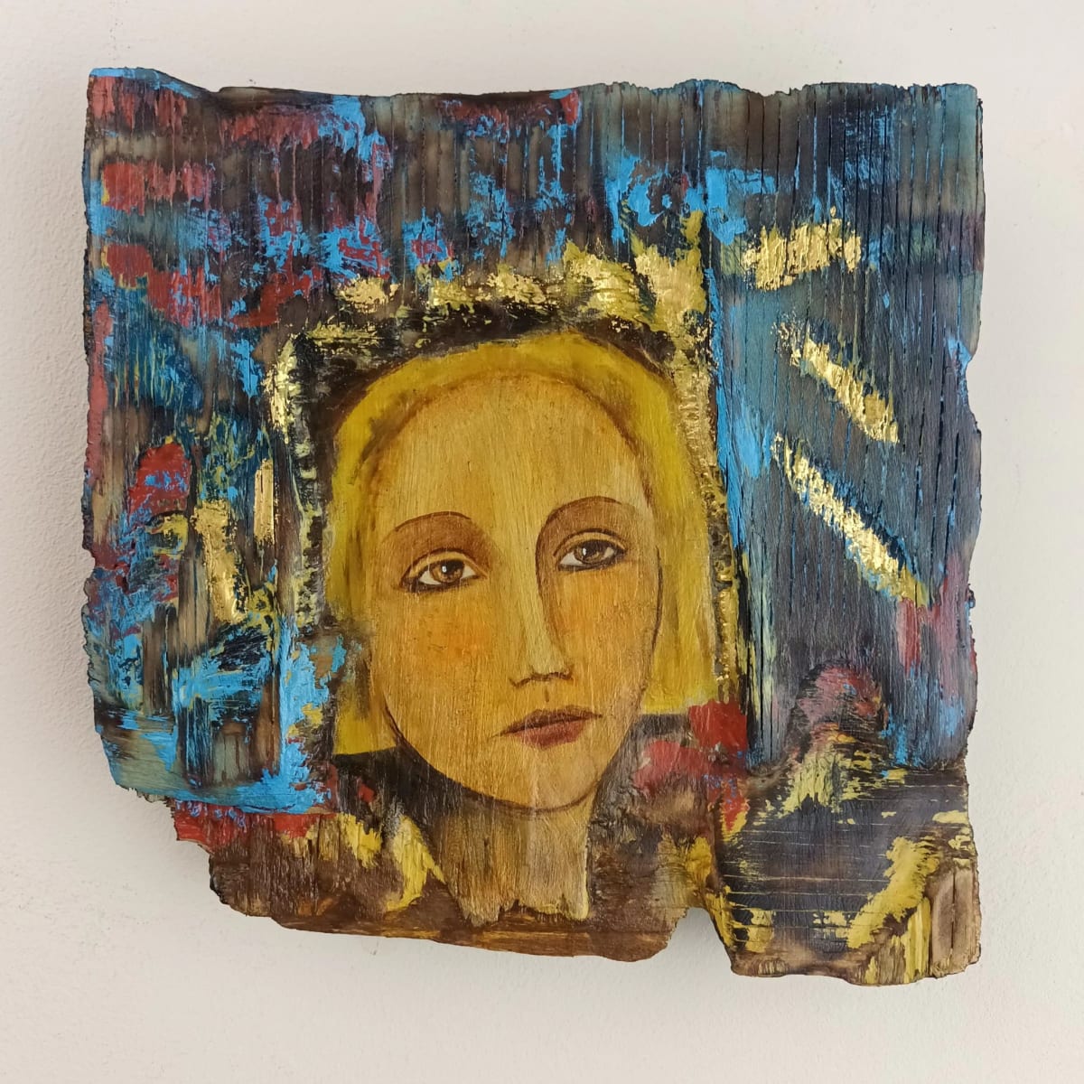 tema-icon 154 by Tessa Thonett  Image: Thonett Icon Painting 154. Collaboration work between Markus Thonett (background in mixed media) and Tessa Thonett (face in oils)