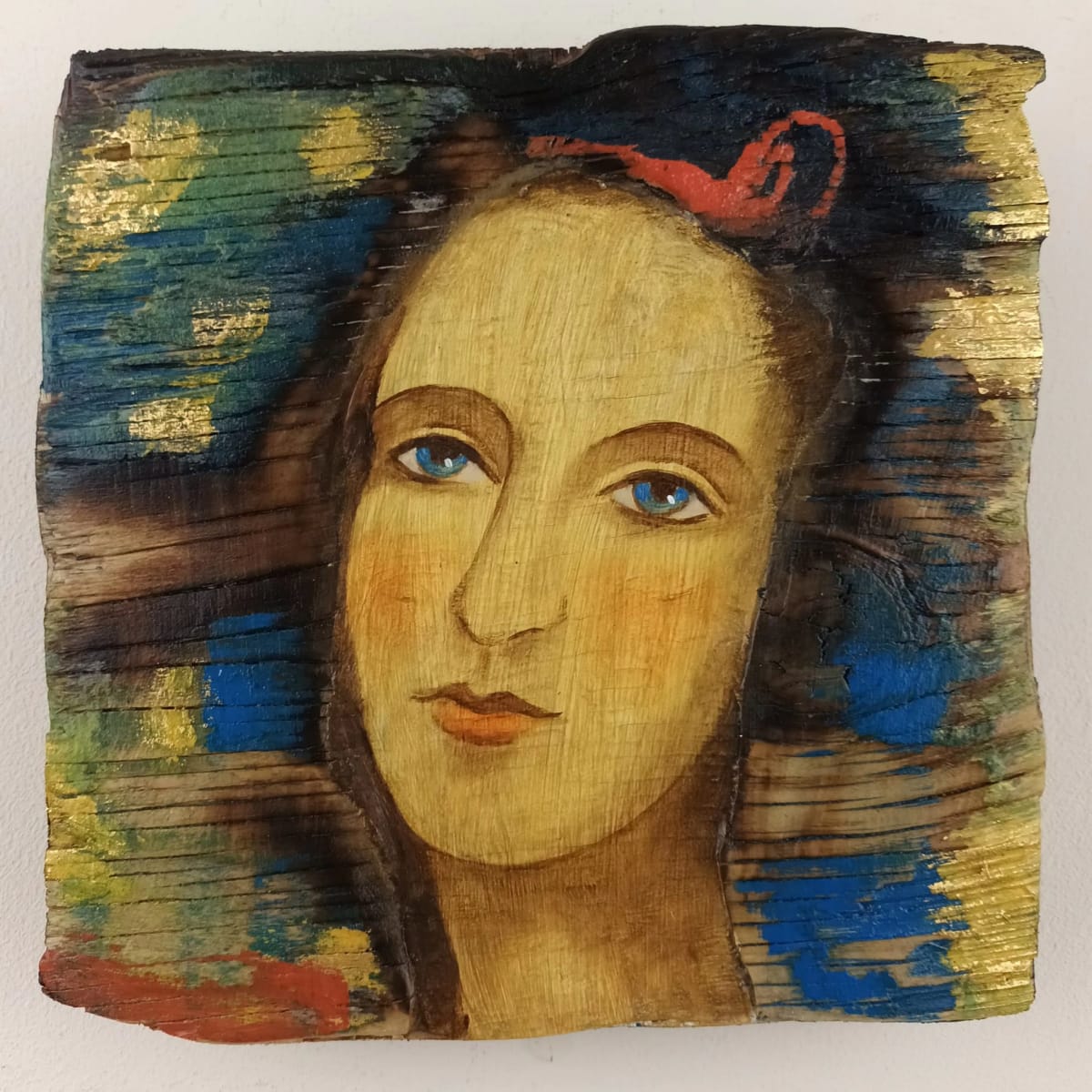 tema-icon 149 by Tessa Thonett  Image: Thonett Icon Painting 149. Collaboration work between Markus Thonett (background in mixed media) and Tessa Thonett (face in oils)