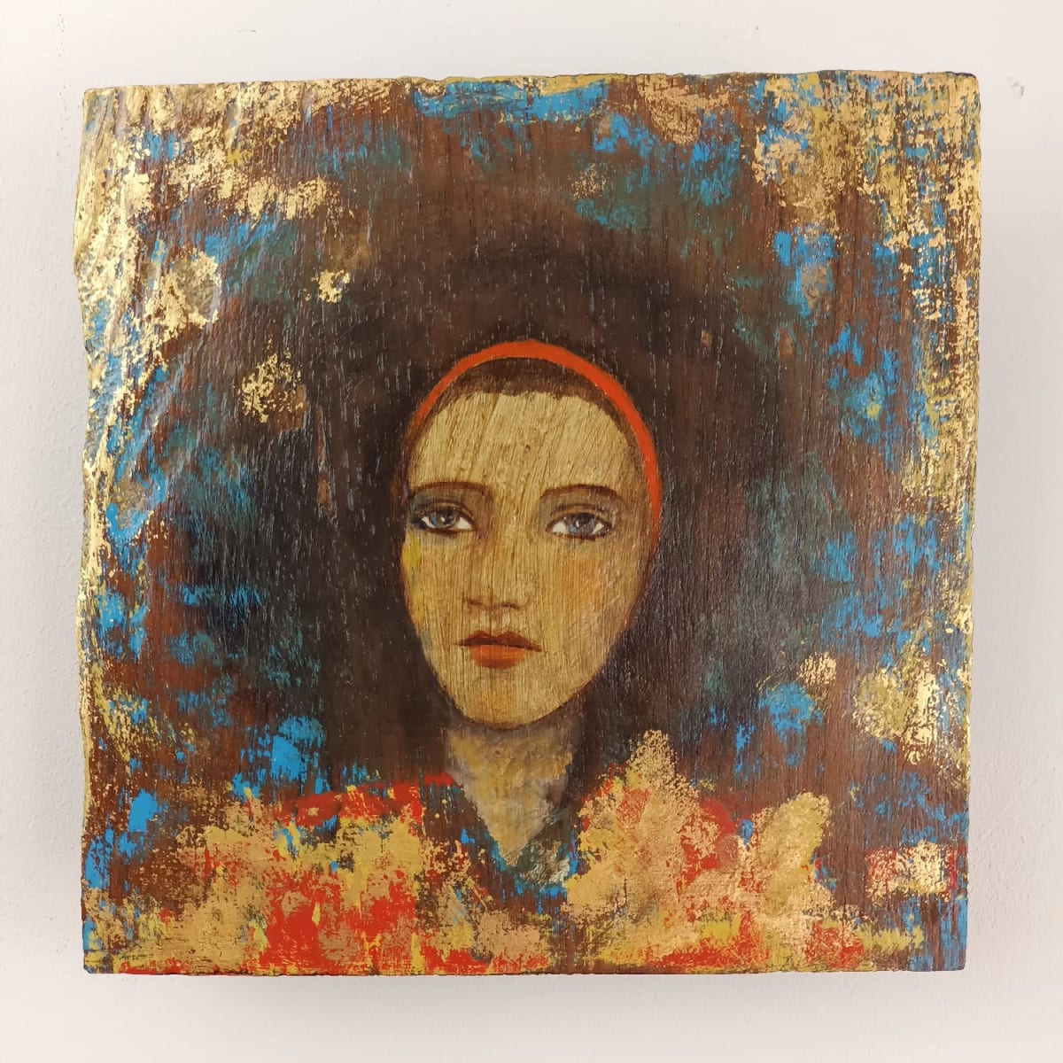 tema-icon 156 by Tessa Thonett  Image: Thonett Icon Painting 155. Collaboration work between Markus Thonett (background in mixed media) and Tessa Thonett (face in oils)