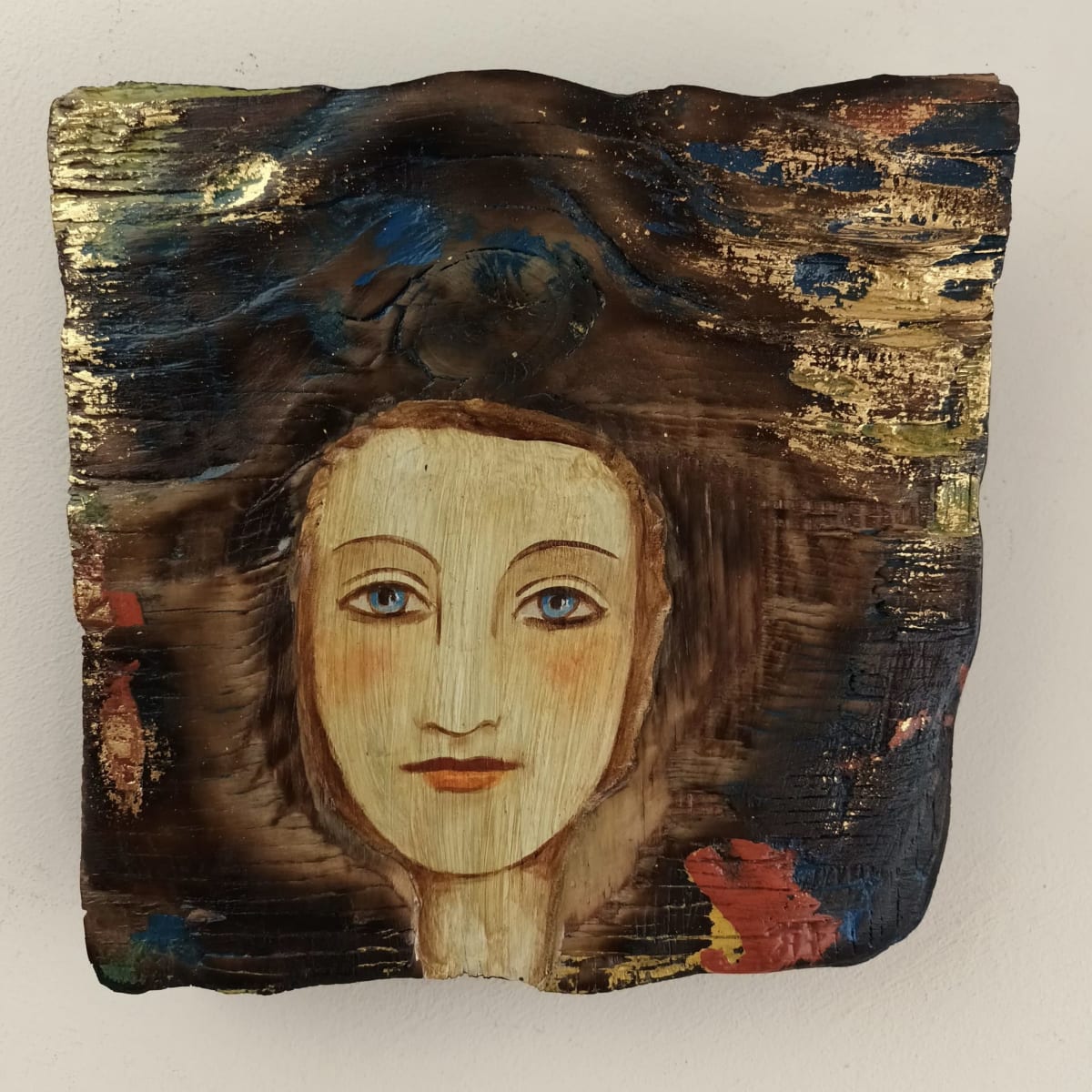 tema-icon 179 by Tessa Thonett  Image: Thonett Icon Painting 121. Collaboration work between Markus Thonett (background in mixed media) and Tessa Thonett (face in oils)