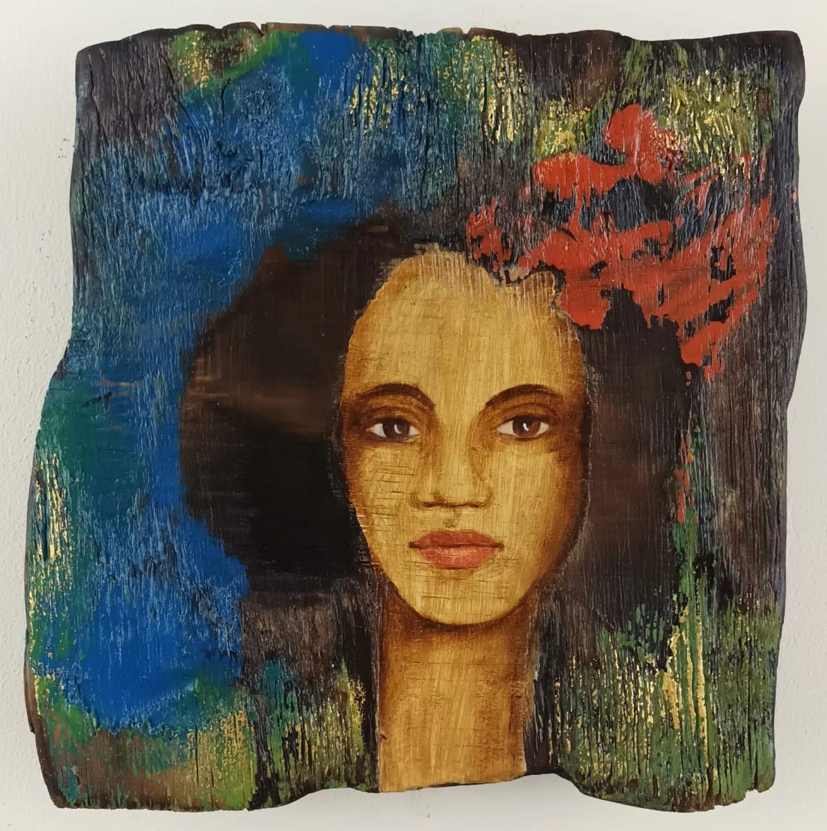 tema-icon 161 - gifted by Tessa Thonett  Image: Thonett Icon Painting 161. Collaboration work between Markus Thonett (background in mixed media) and Tessa Thonett (face in oils)