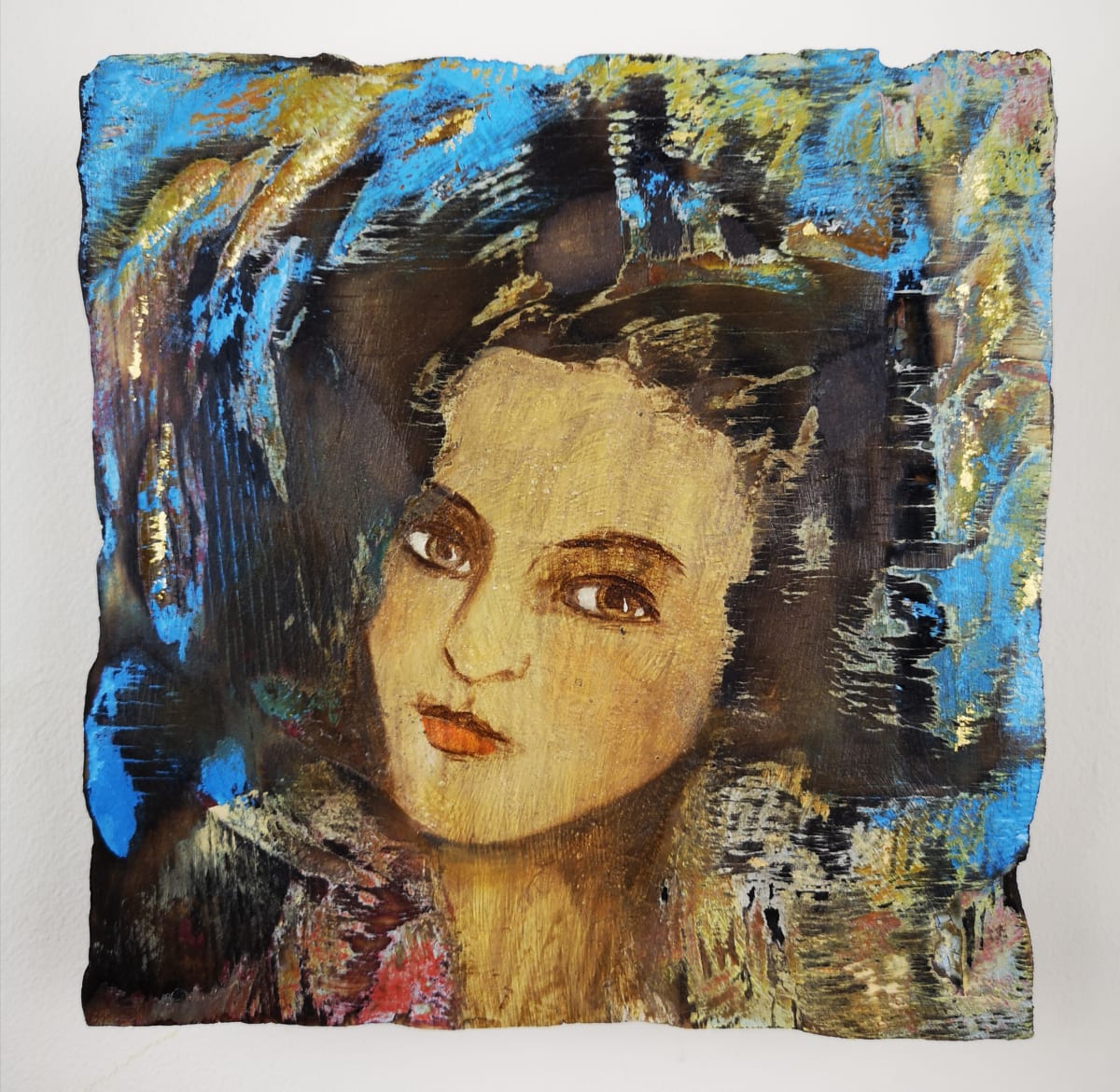 tema-icon 144 by Tessa Thonett  Image: Thonett Icon Painting 144. Collaboration work between Markus (background in mixed media) and Tessa (portrait in oils) Thonett