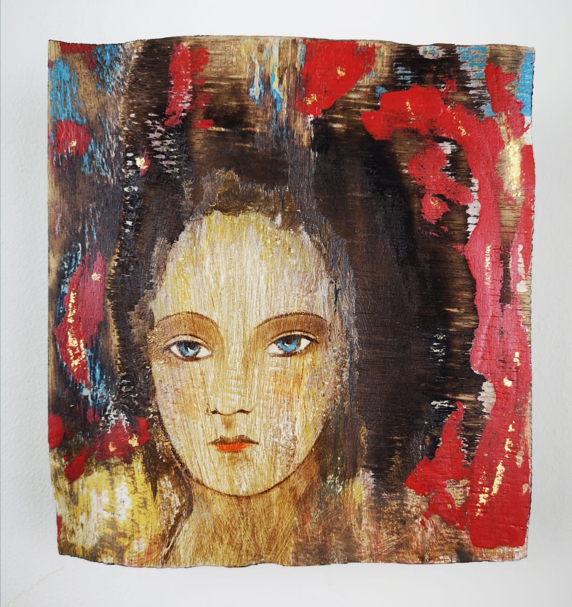 tema-icon 108 by Tessa Thonett  Image: Thonett Icon Painting 108. Collaboration work between Markus Thonett (background in mixed media) and Tessa Thonett (face in oils)