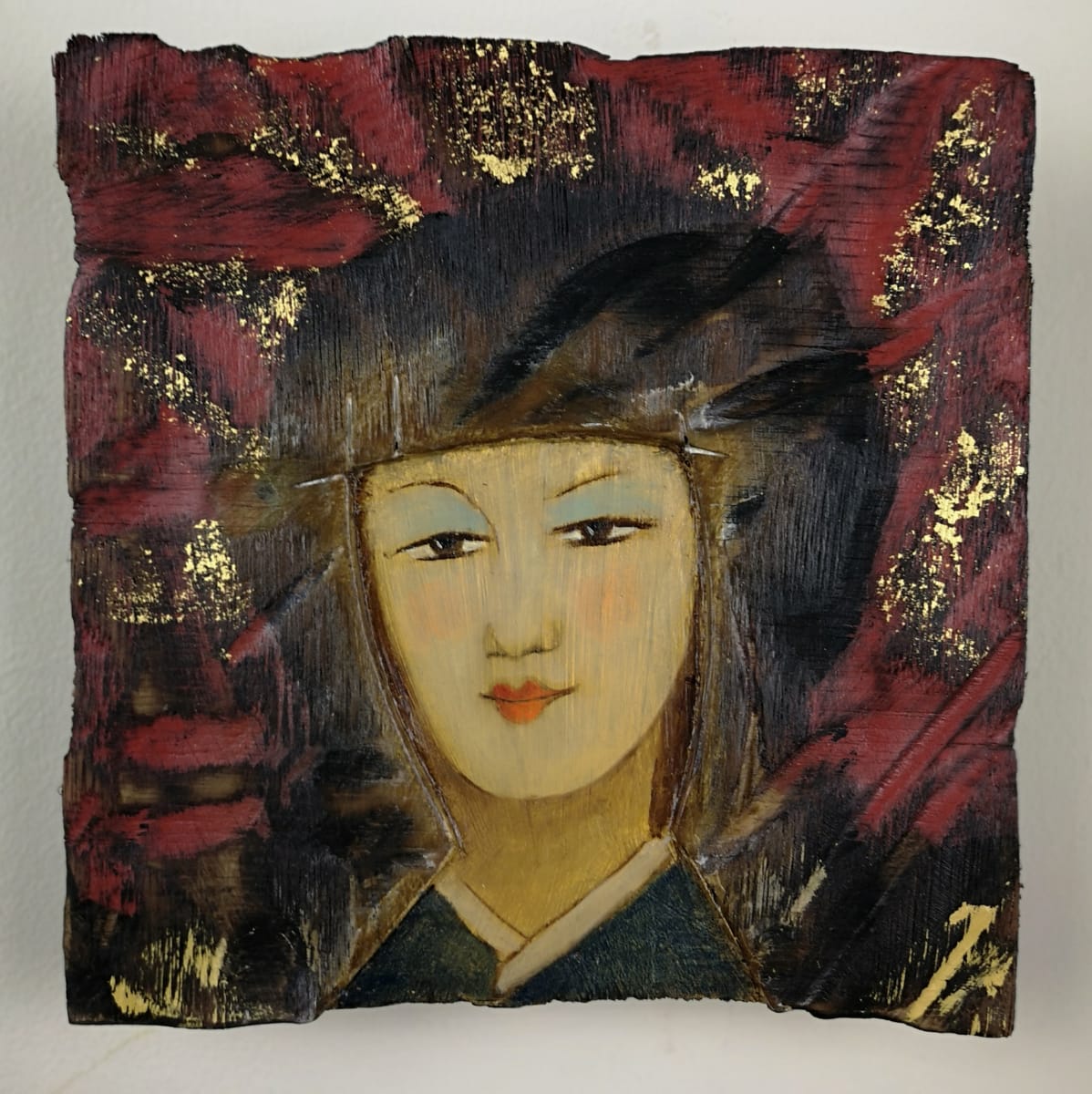 tema-icon 110 by Tessa Thonett  Image: Thonett Icon Painting 110. Collaboration work between Markus Thonett (background in mixed media) and Tessa Thonett (face in oils)