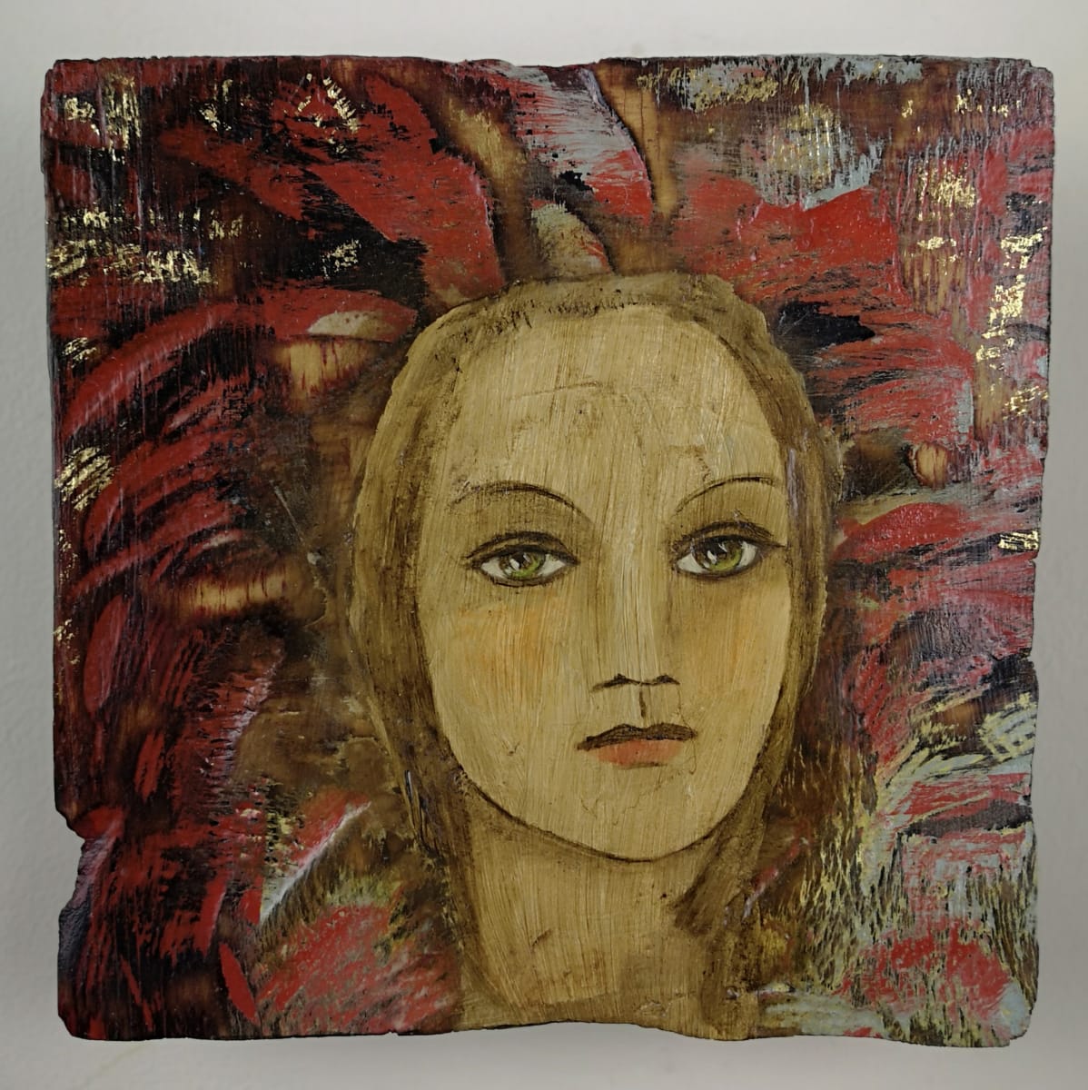 tema-icon 112 by Tessa Thonett  Image: Thonett Icon Painting 112. Collaboration work between Markus Thonett (background in mixed media) and Tessa Thonett (face in oils)