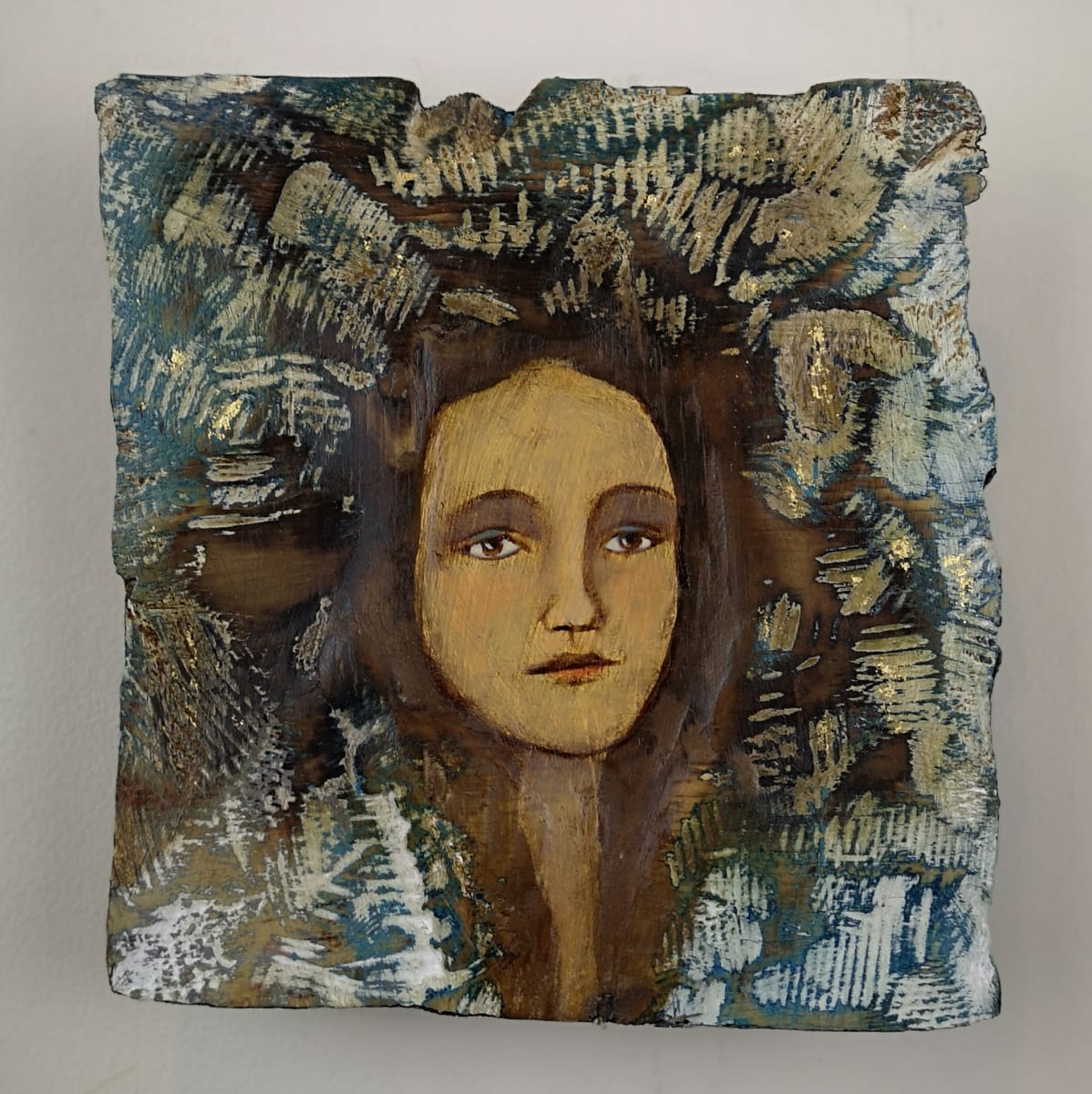 tema-icon 119 by Tessa Thonett  Image: Thonett Icon Painting 119. Collaboration work between Markus Thonett (background in mixed media) and Tessa Thonett (face in oils)