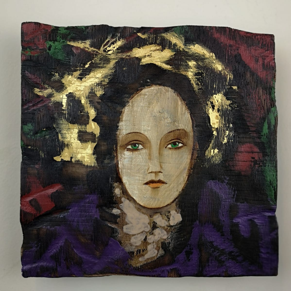 tema-icon 121 by Tessa Thonett  Image: Thonett Icon Painting 121. Collaboration work between Markus Thonett (background in mixed media) and Tessa Thonett (face in oils)