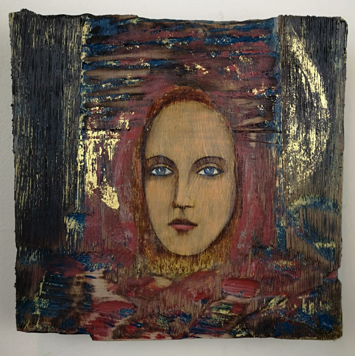 tema-icon 122 by Tessa Thonett  Image: Thonett Icon Painting 122. Collaboration work between Markus Thonett (background in mixed media) and Tessa Thonett (face in oils)