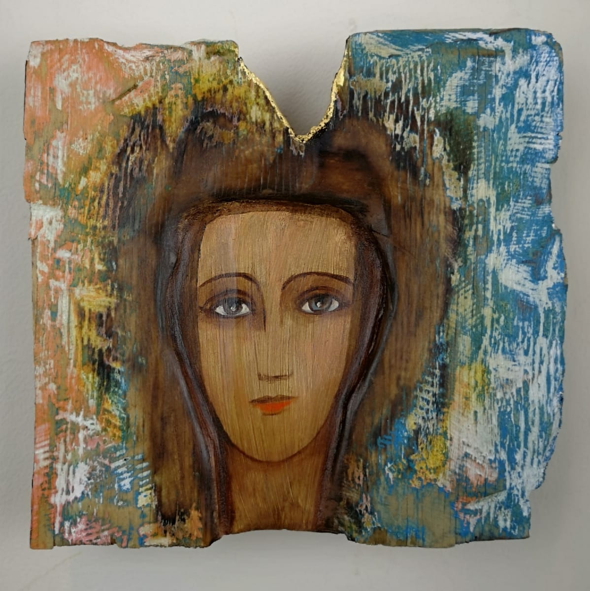 tema-icon 127 by Tessa Thonett  Image: Thonett Icon Painting 127. Collaboration work between Markus Thonett (background in mixed media) and Tessa Thonett (face in oils)