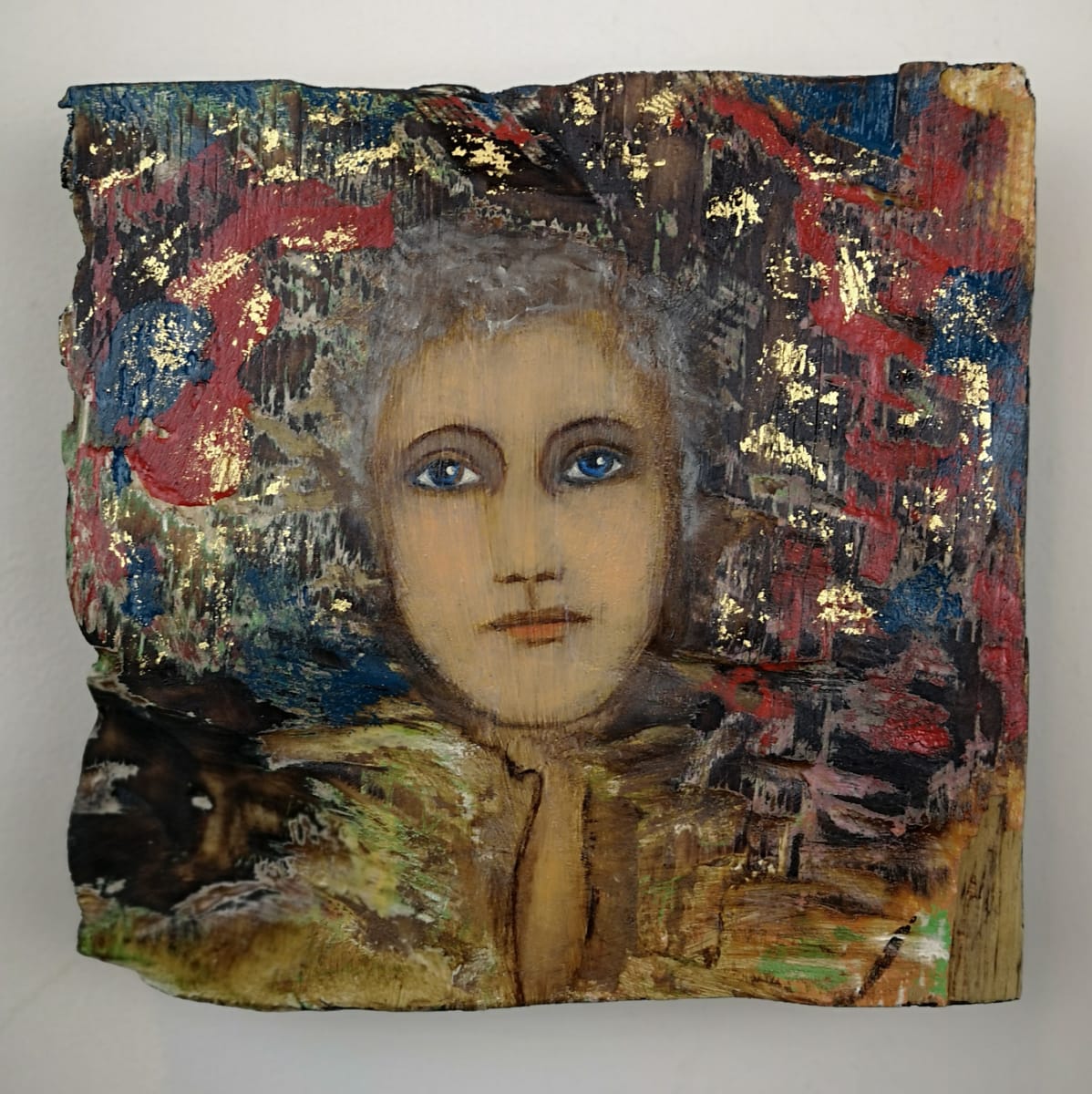 tema-icon 128 by Tessa Thonett  Image: Thonett Icon Painting 128. Collaboration work between Markus Thonett (background in mixed media) and Tessa Thonett (face in oils)