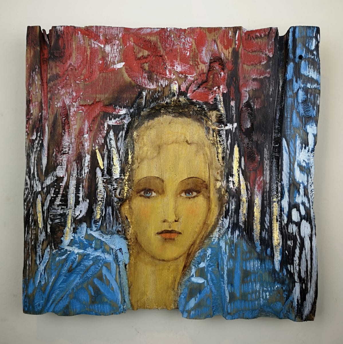 tema-icon 129 by Tessa Thonett  Image: Thonett Icon Painting 129. Collaboration work between Markus Thonett (background in mixed media) and Tessa Thonett (face in oils)