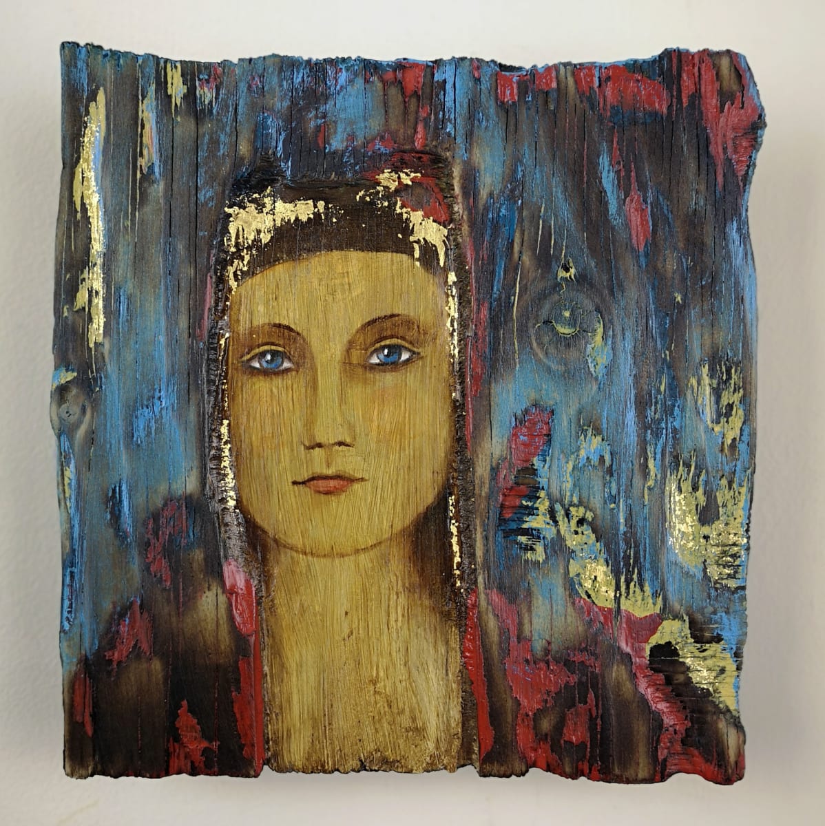 tema-icon 130 by Tessa Thonett  Image: Thonett Icon Painting 130. Collaboration work between Markus Thonett (background in mixed media) and Tessa Thonett (face in oils)