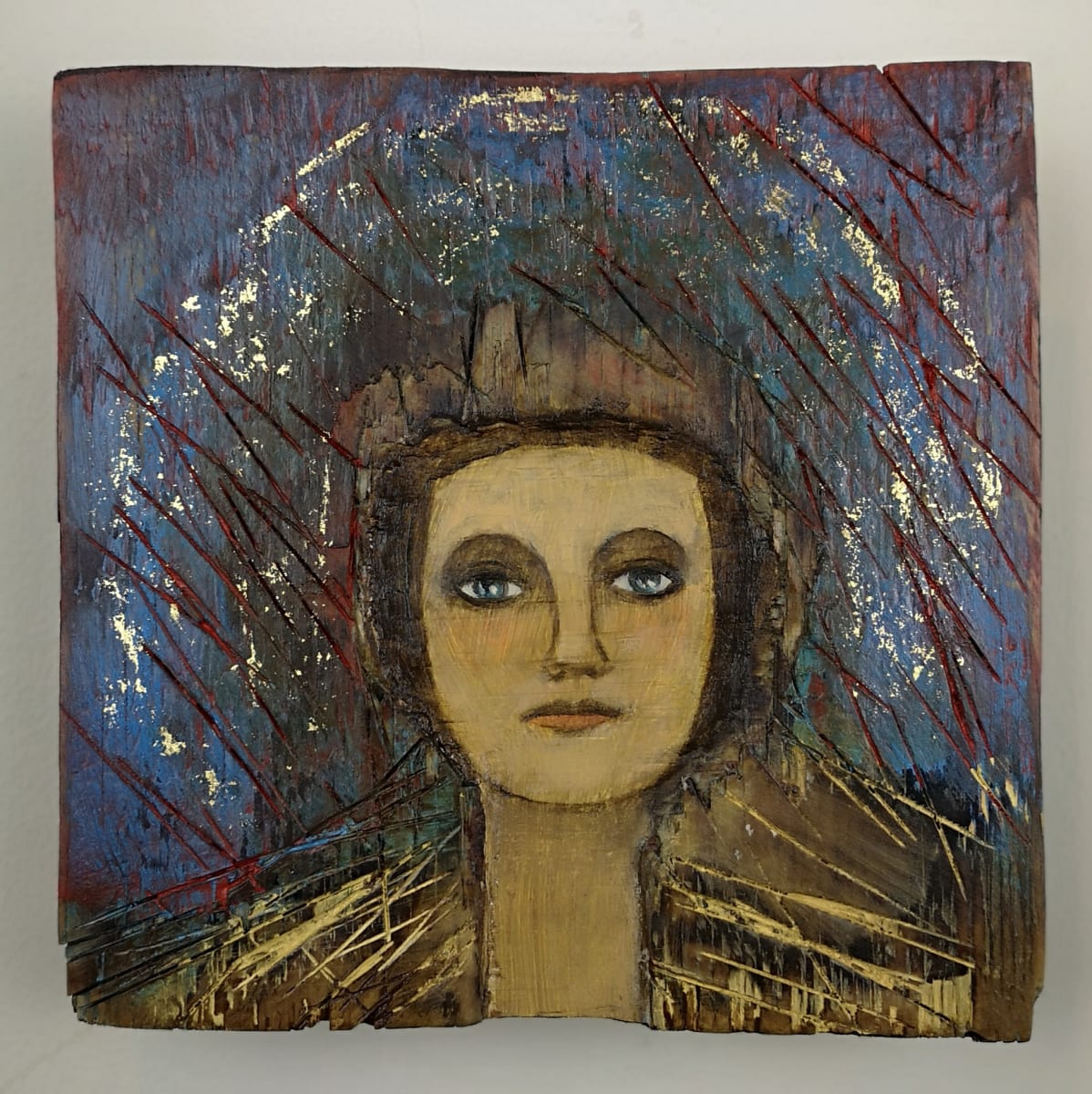 tema-icon 134 by Tessa Thonett  Image: Thonett Icon Painting 134. Collaboration work between Markus Thonett (background in mixed media) and Tessa Thonett (face in oils)