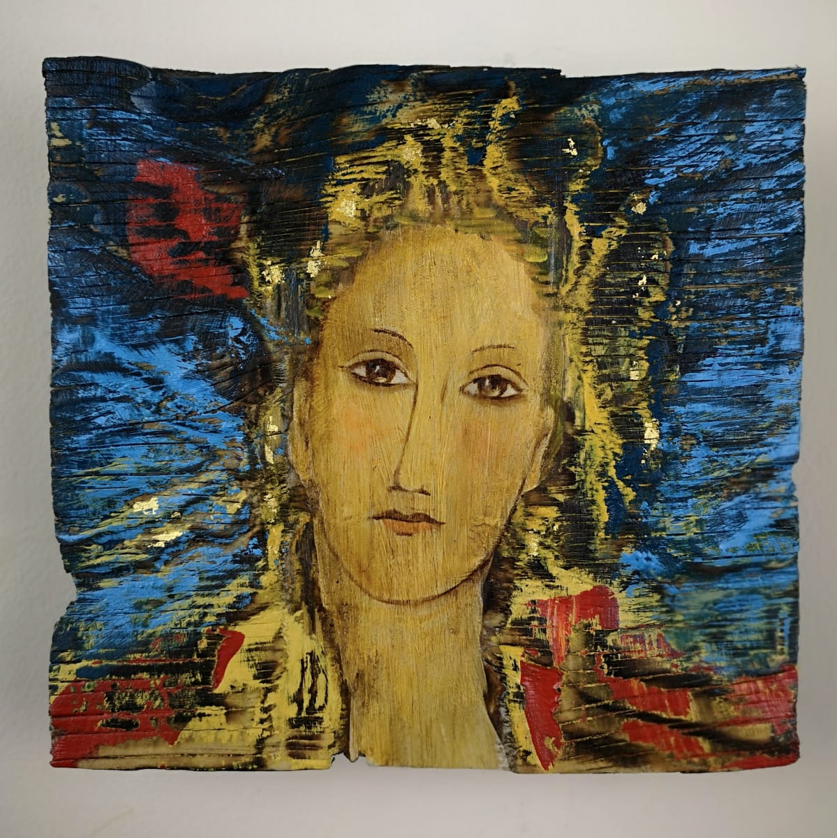 tema-icon 135 by Tessa Thonett  Image: Thonett Icon Painting 135. Collaboration work between Markus Thonett (background in mixed media) and Tessa Thonett (face in oils)