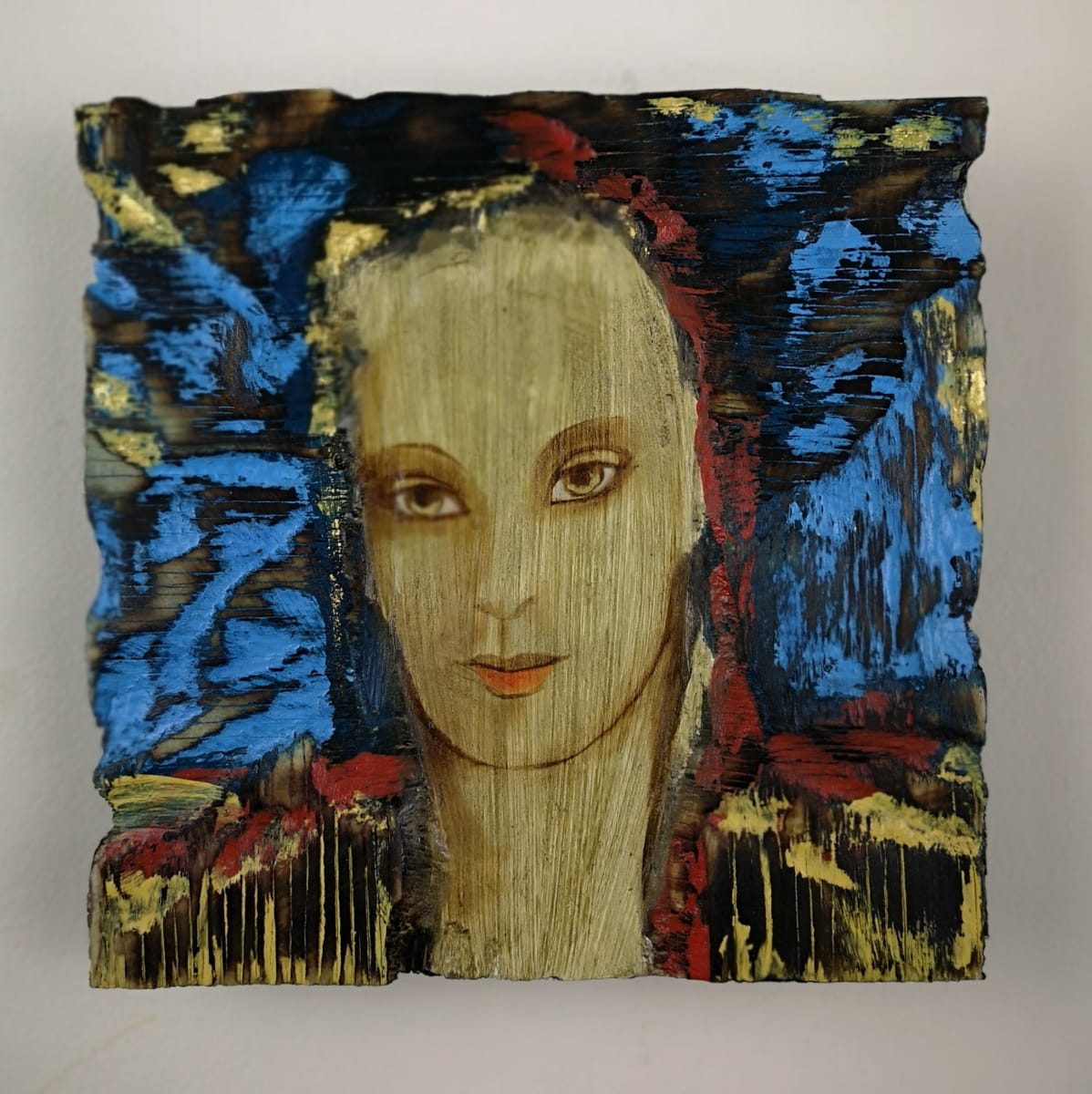 tema-icon 139 by Tessa Thonett  Image: Thonett Icon Painting 139. Collaboration work between Markus Thonett (background in mixed media) and Tessa Thonett (face in oils)