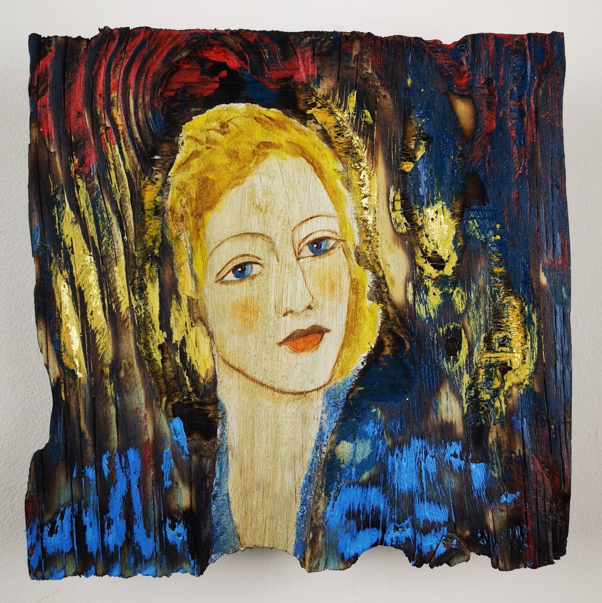 tema-icon 124 by Tessa Thonett  Image: Thonett Icon Painting 124 Collaboration work between Markus Thonett (background in mixed media) and Tessa Thonett (face in oils)