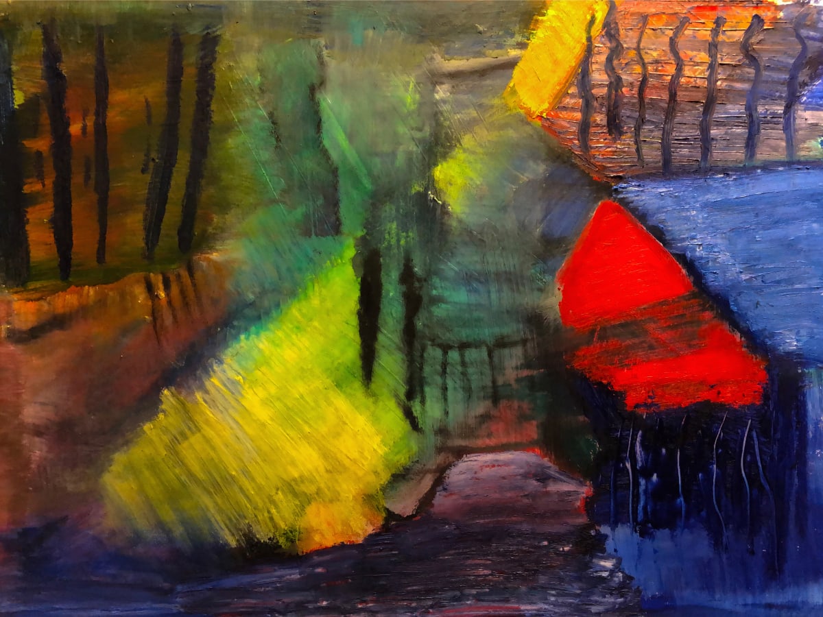 We Walked…We Talked…We Strolled Through the Park by Niki Zahava  Image: Oil pastel on 18”x24” card, matted and mounted on 28” W x 20” L foam core backing board. Ready to be framed.