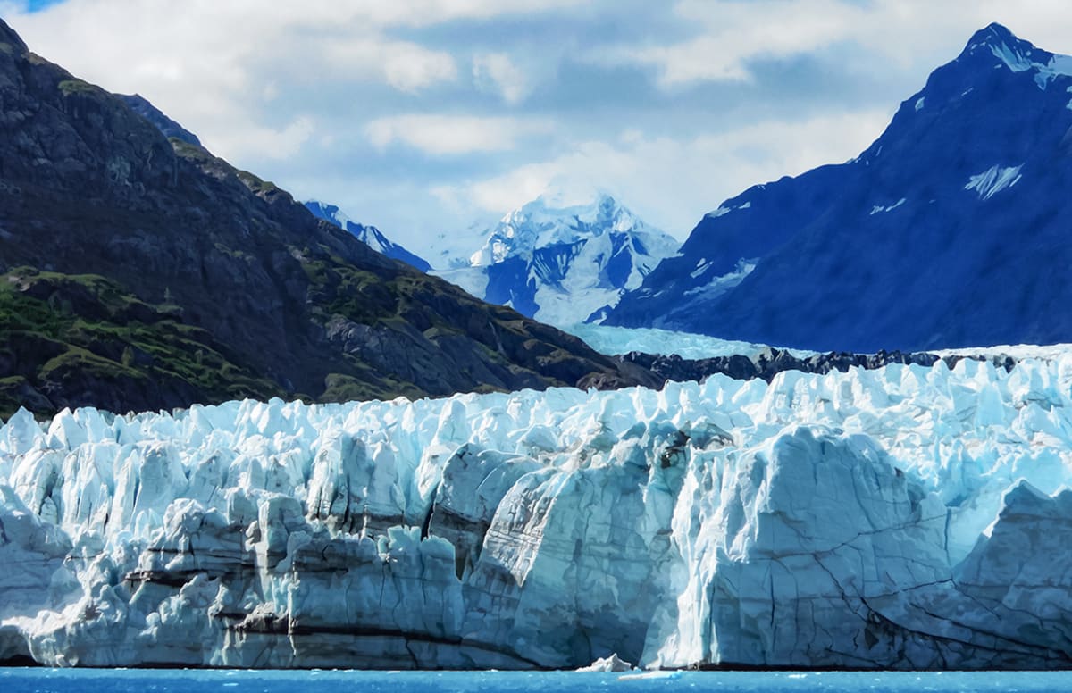 Margerie Glacier and Could Shrouded Mt. Salisbury Late Morning by Rodney Buxton 