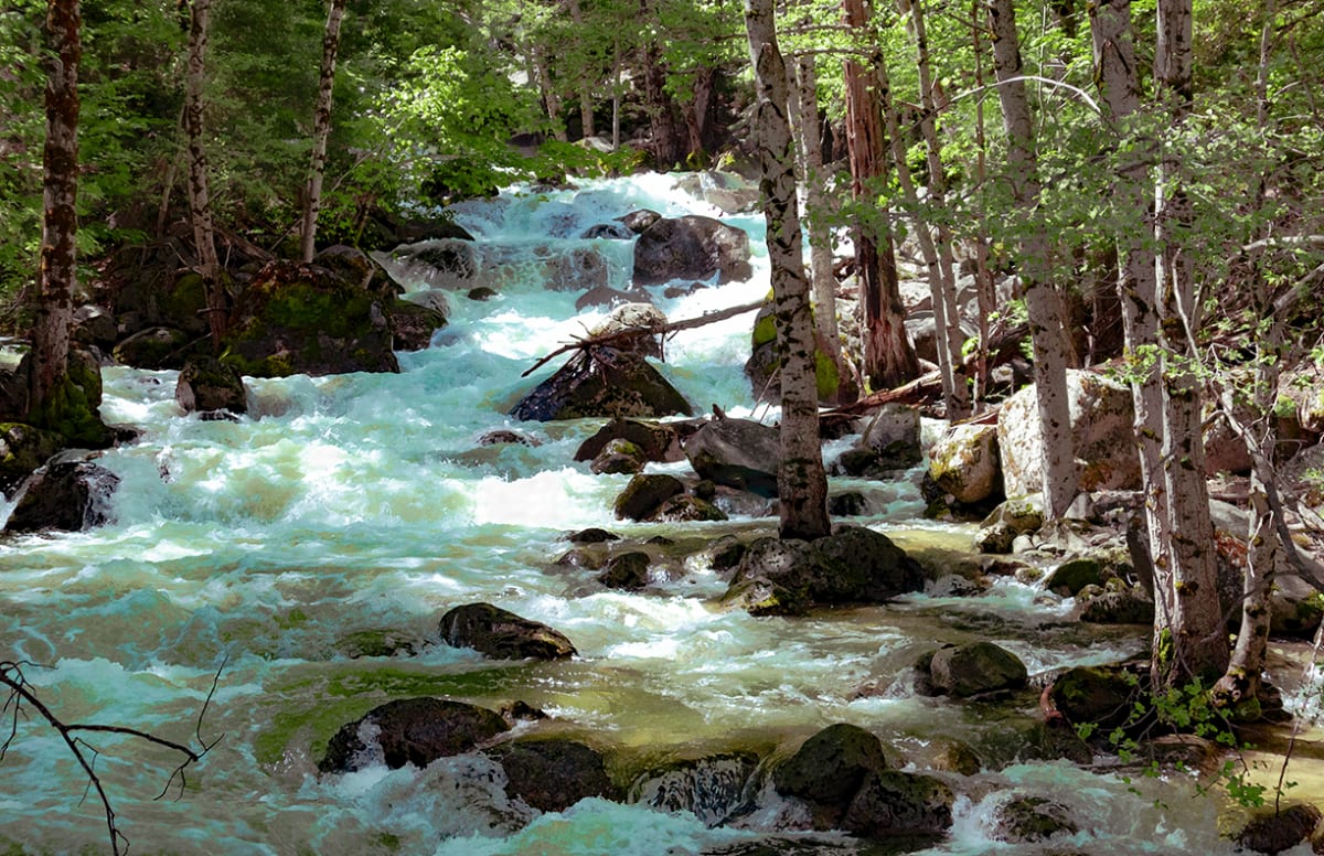 Merced River Rapids Below Vernal Falls Afternoon by Rodney Buxton 