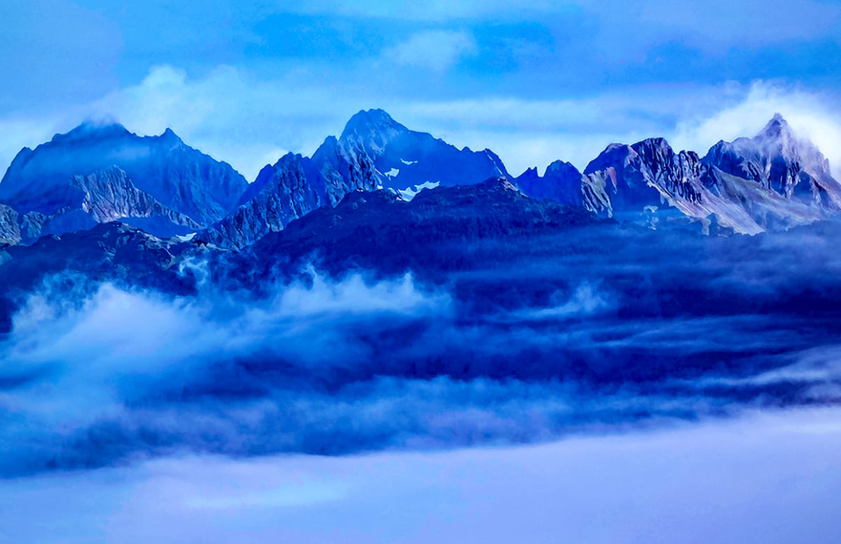 Mount Merriam Black Cap Mountain and Pyramid Peak Late Morning Fog by Rodney Buxton 