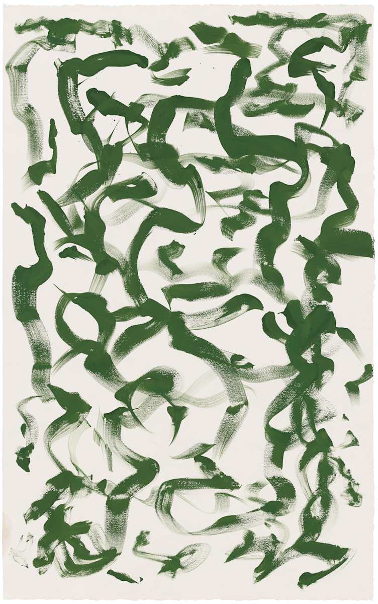 Overcoming Obstacles 1: minimalist, green gestural diptych by Sherri Silverman 