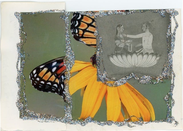 Butterfly Wings and Couple Seated in Lotus 