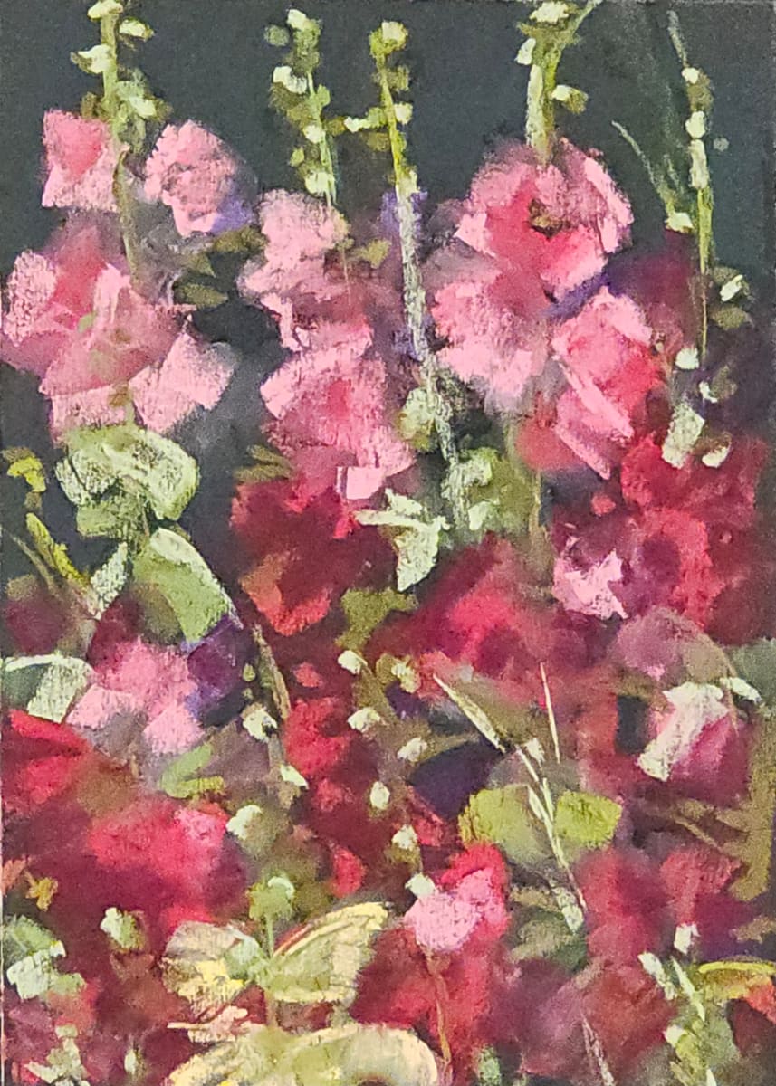 Hollyhocks in bloom small by HEIDI KIDD 