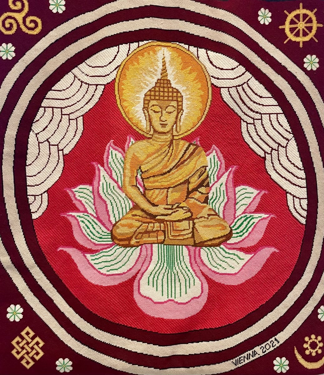 The Buddhist Banner with Buddha by Vienna Cobb-Anderson 