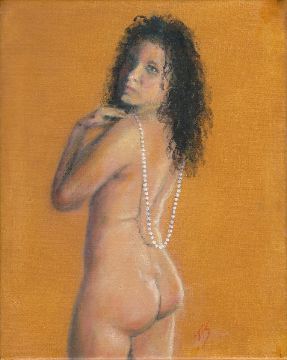 Nude with Pearls (golden) by Thomas Stevens 