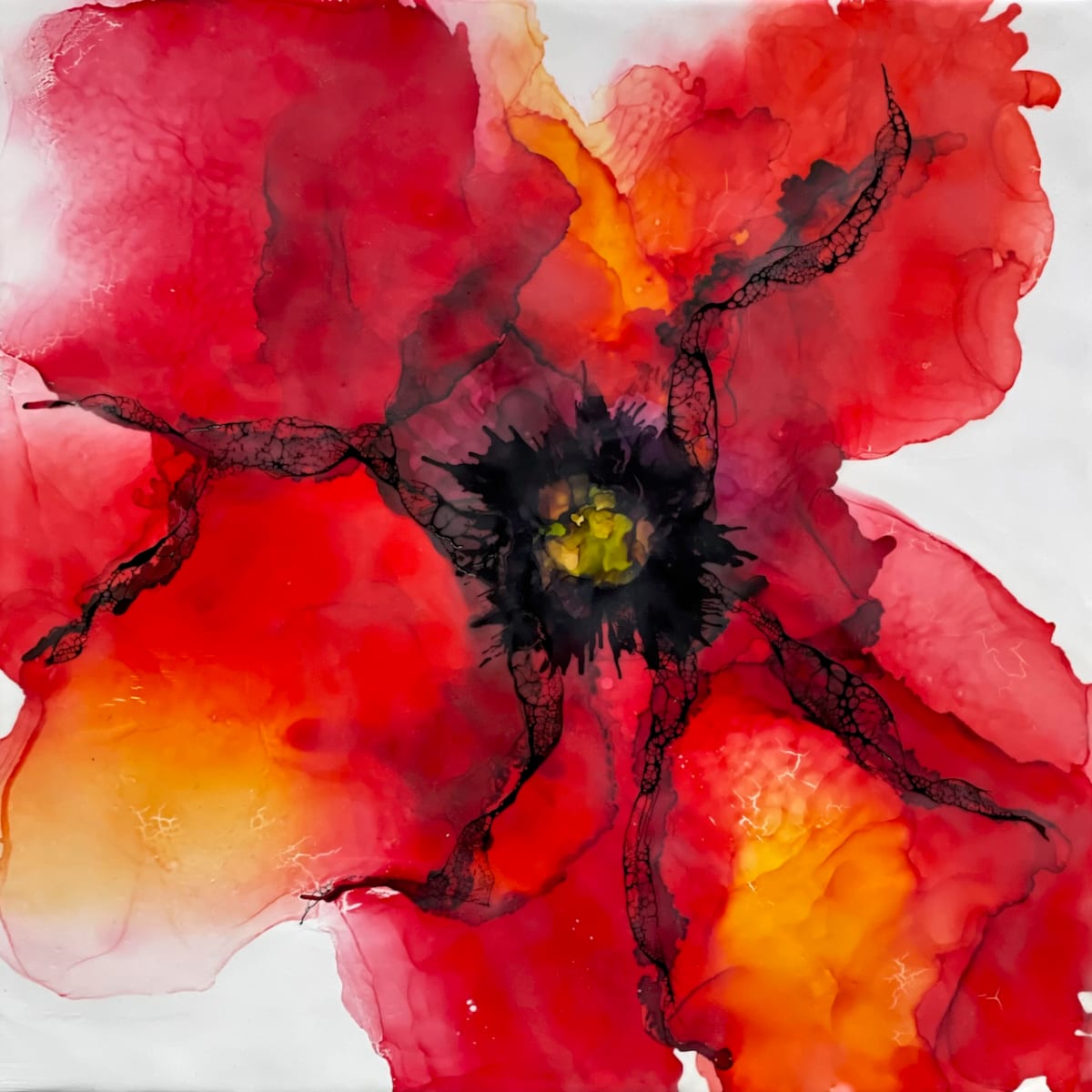 Poppy Red by Deborah Llewellyn  Image: 18"x18" - mixed media & encaustic on wood panel