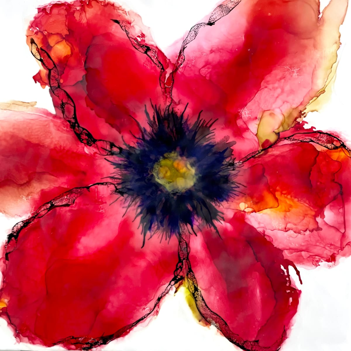 Poppy Red 2 by Deborah Llewellyn  Image: 24"x24" - mixed media & encaustic on wood panel