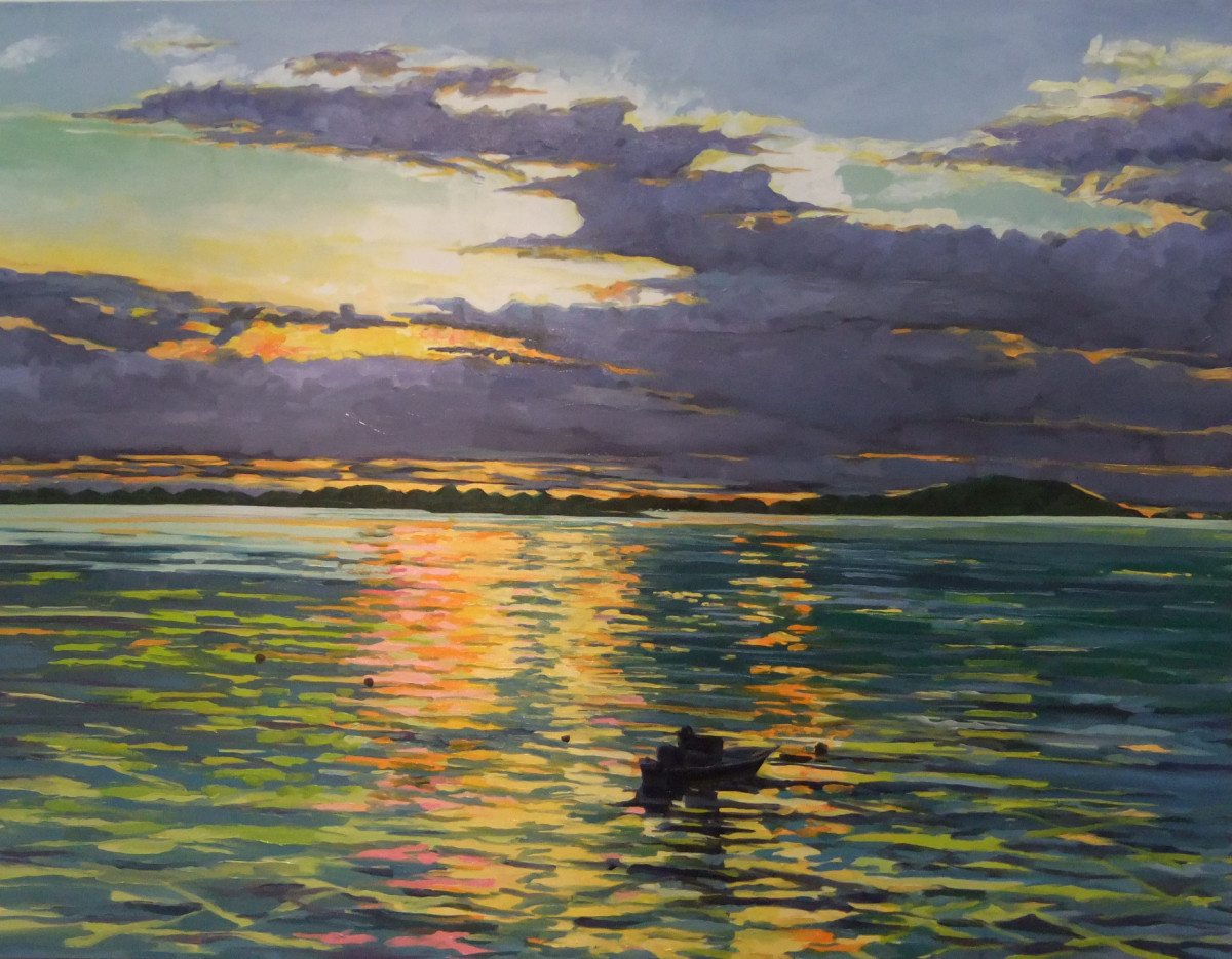 Annisquam Sunset with Boat by Elaine Lisle 