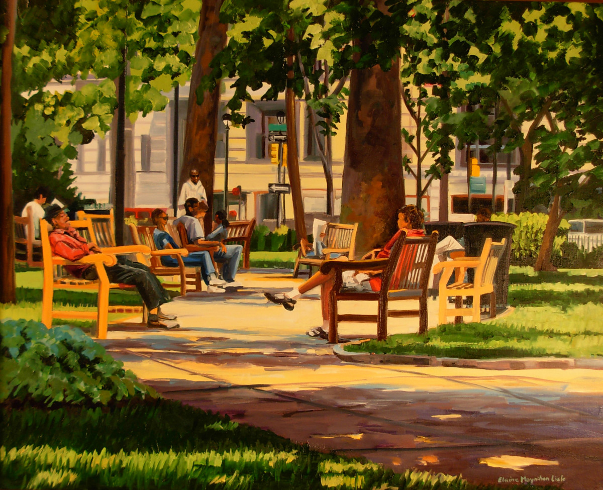 Benches in the Square by Elaine Lisle 