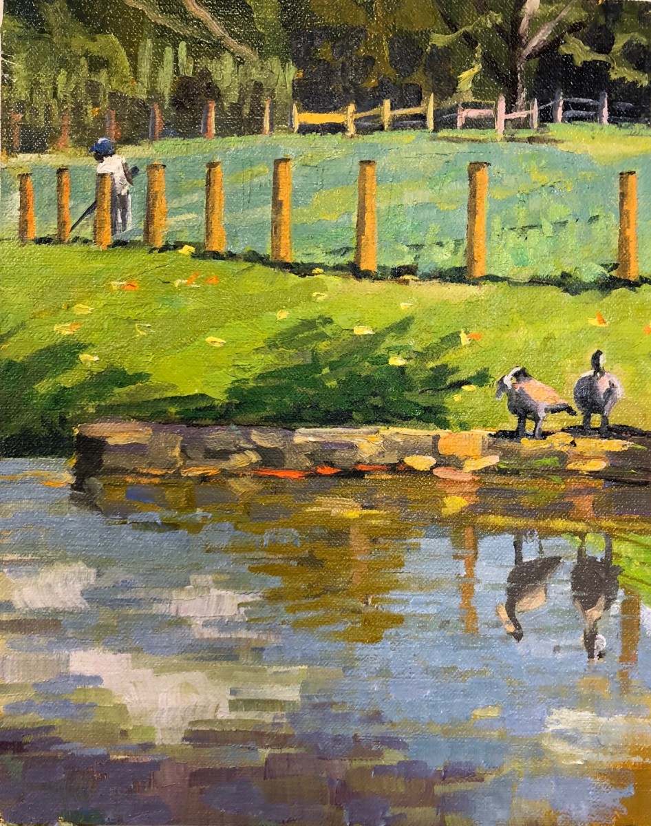 Two Geese at Fenton Pond by Elaine Lisle 